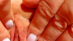 Mature Cougar's Close-Up Shaved Pussy Yoni Massage Spread