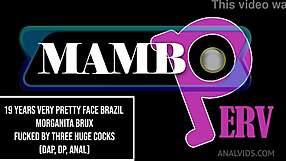 morganita brux's pretty face distorts as three monster cocks pound her tight brazilian ass in brutal dap dp