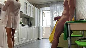 stepson freely fucks milf stepmom in kitchen with butt cumshot