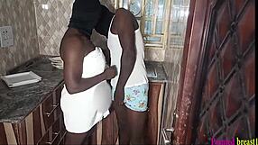 Black Visitor Bangs Big Titted Bitch Preparing Breakfast in Kitchen