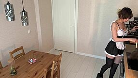 our sexy housekeeper rode that dildo on the kitchen table moaning wild