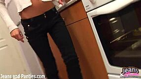 emo tomboy teen peels off tight skinny jeans slowly