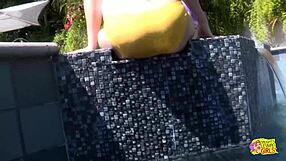 poolside chat turns two bikini lesbians into hungry outdoor kissers