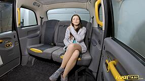 Fake taxi shy brunette wants rough pussy fuck and stretching after cab dropoff