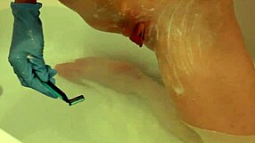 Shaving My Shaved Pussy Lips In Rubber Gloves While Rubbing Clit!