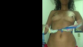 my latina wife flashes shaved pussy teasing red bikini tight curves