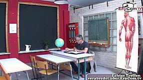 German college student goes for a wild mmf threesome right at uni with an older guy