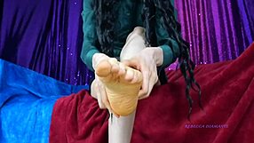 Hey, Mistress Rebecca massages her sexy feet right?