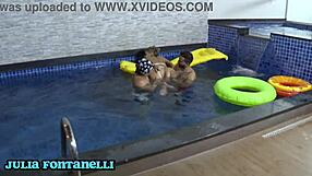 pool party slut milf takes two brazilian cocks deep