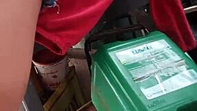 Outdoor latina fuck doll orgasms on public anal toy bent over lingerie