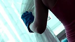 Blonde cleans bedroom no panties stepdad doggystyle handjob