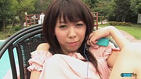 cute asian spreads dripping cum over small tits licks it hungrily!