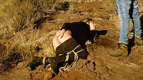 my big-ass blonde slave rebel rhyder's asshole gets whipped then rough fucked atm in outdoor usa dirt piss bdsm