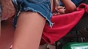 Outdoor latina fuck doll orgasms on public anal toy bent over lingerie