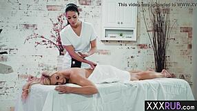 sophia west squirms under alex coal's teasing lesbian massage fingers