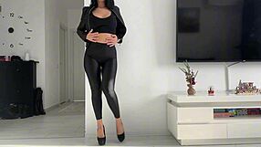 horny leather-clad slut bends for doggy pounding then slurps thick cock eagerly