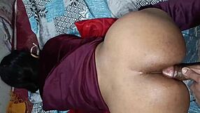 Indian bhabhi moans in Hindi during rough doggy anal creampie pounding.