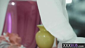 sophia west squirms under alex coal's teasing lesbian massage fingers