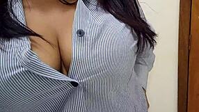 Super horny latina secretary touches dirty in boss office waiting clients