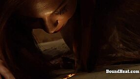 Busty lesbian slave bound tight masturbates to femdom orgasm punishment!