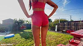 yoga babe's juicy ass sways in tight shorts outdoor slow-mo tease