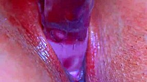 18yo brunette teen's puffy shaved pussy grips glass dildo in wet orgasmic homemade play