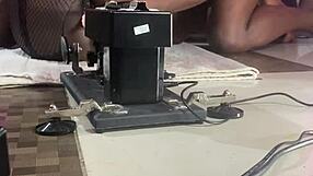 the blackpussy porn star rides a sex machine with smooth moves