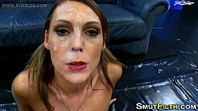 bet this european whore gulps every drop from blowbang cocks?