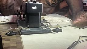 the blackpussy porn star rides a sex machine with smooth moves