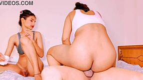 Two hot ass gals pound Uttaran20's big hard dick on bed