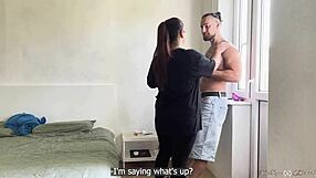 Busty girlfriend dives right in sucking cock for quick facial cumshot