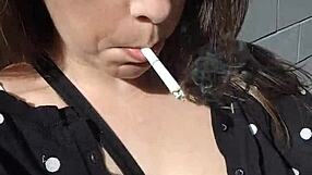 Kelly Kendricks Bares Massive Cleavage Smoking in Bright Sunlight