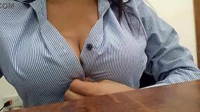 Super horny latina secretary touches dirty in boss office waiting clients