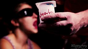 Think blindfolded girlfriend can taste friend's big cock right?