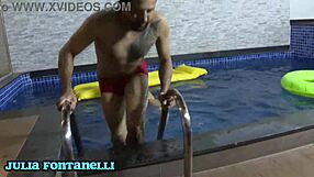 pool party slut milf takes two brazilian cocks deep