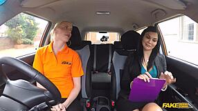 Blonde performs muff diving to pass driving test