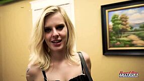 petite blonde mya fingers pussy while stroking hard cock