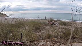 french milf teacher slurps stranger cock on nude beach till cumshot