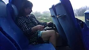 Curvy milf in stockings flashes panties to stranger on crowded public bus