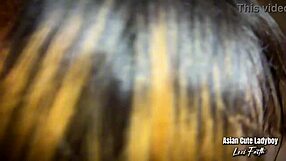 as a cute asian ladyboy in bondage, i stroke my cock to explosive cumshot