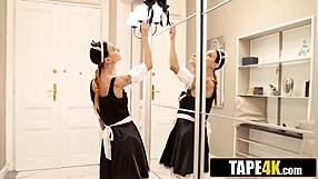 stuck maid bent over begs for huge cock doggystyle pounding tight pussy