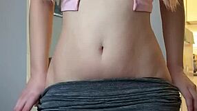 Step Sis Strips Petite Shaved Pussy Fingers Dildo Orgasm in Front!