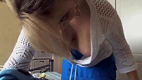 Dirty Babe's Downblouse Exposes Perky Nipples Closeup