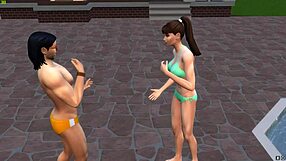 muscular ebony babe with big tits pussy takes monster black cock poolside