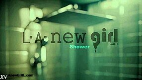 Daddy watches elegant brunette model in steamy sensual bath massage