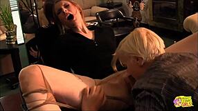 Blonde’s Tongue Drives Lesbian Boss to Shuddering Orgasm Securing Dream Job