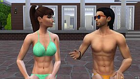 muscular ebony babe with big tits pussy takes monster black cock poolside