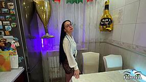 Stepson Pounds Petite Redhead MILF's Tight Pussy Hard in Kitchen, Creampies on New Year!