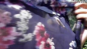 Hairy chubby mature flashes wet beaver upskirt in public park