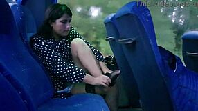 Curvy milf in stockings flashes panties to stranger on crowded public bus